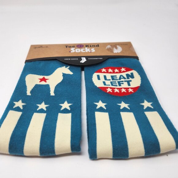 Hallmark Toe Of A Kind Crew Socks "I Lean Left" Patriotic Donkey - Picture 2 of 7